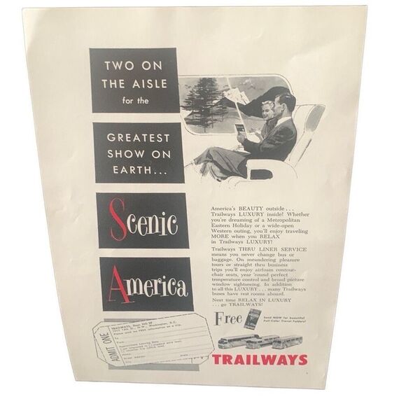 Vintage 1959 Trailways Scenic America Ad Advertisement - Picture 2 of 4
